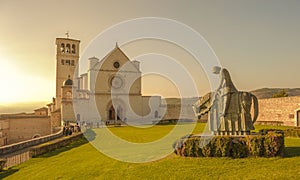 Retro style image of Basilica of San Francesco dâ€™Assisi, Assisi, Italy