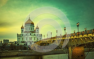 Retro style image of The Cathedral of Christ the Saviour, Moscow