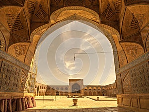 Retro style image of Jameh or Friday Mosque of Isfahan, Iran