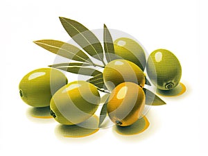 A retro-style image of an olives branch on a white background using risograph risoprint printing