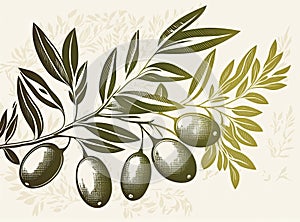 A retro-style image of an olives branch on a white background using risograph risoprint printing