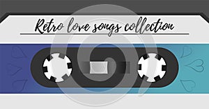 Retro style magnetic audiotape background. 1980s vintage album music storage device. Old audio tape cassette.