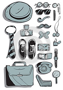 A retro style men`s accessories illustration.. Vector illustration decorative background design