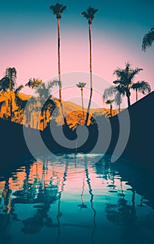 Retro Style Motel Pool at Sunset