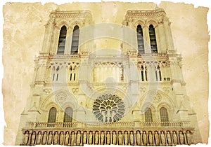 Retro style Notre Dame Cathedral in Pari