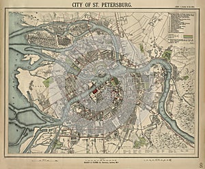 Retro style. Old map city of Sankt-Petersburg, Russia, old Europe.