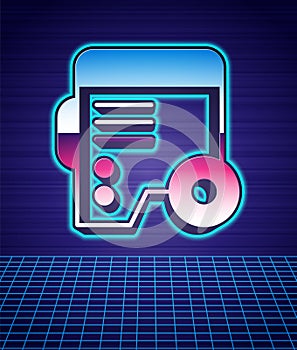 Retro style Portable power electric generator icon isolated futuristic landscape background. Industrial and home