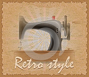 Retro style poster old sewing machine vector illustration