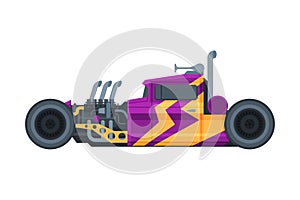 Retro Style Purple Race Car, Old Sports Hot Rod Vehicle Vector Illustration on White Background