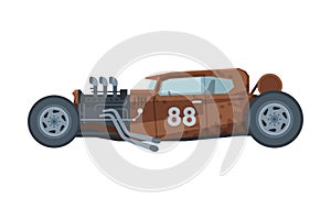 Retro Style Race Car, Old Sports Brown Vehicle Vector Illustration on White Background