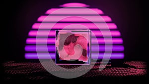 Retro style rotating cube 80s style. Abstract background. Looped animation. VFX. Computer generated 3d render, music