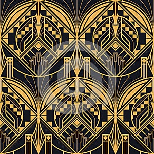 Retro style seamless pattern golden lined shape