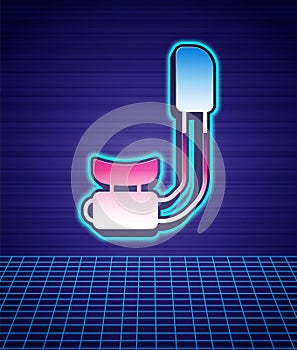 Retro style Snorkel icon isolated futuristic landscape background. Diving underwater equipment. 80s fashion party