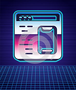 Retro style Software, web developer programming code icon isolated futuristic landscape background. Javascript computer