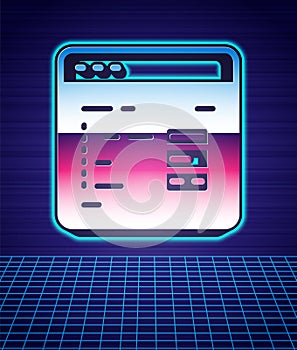 Retro style Software, web developer programming code icon isolated futuristic landscape background. Javascript computer