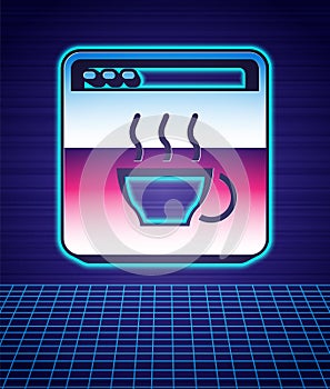 Retro style Software, web developer programming code icon isolated futuristic landscape background. Javascript computer