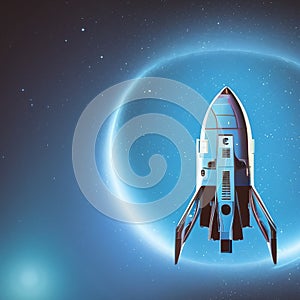 Retro style of spaceship with hallow effect at the back
