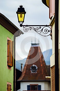 Retro style street lamp in Alsace photo