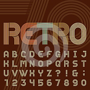 Retro style stripe alphabet vector font.