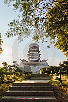 A retro style traditional Chinese pagoda tower, the Jimei Tower in the Civic Park in Jimei District, Xiamen, China
