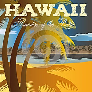 Retro style travel poster or sticker. Hawaii, Paradise of the Pacific.