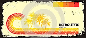 Retro style wave with palms