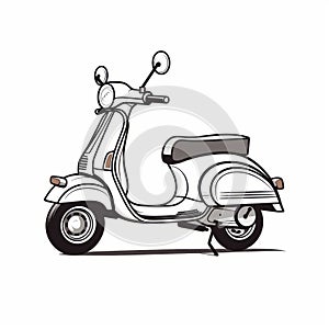 Retro-style White Scooter Line Art On Clean Background photo