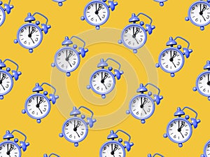 Retro styled alarm clocks pattern. Time background with alarmclocks