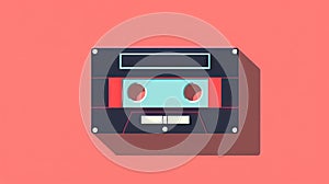 Retro styled cassette tape on a pink background. Vintage audio tape with a nostalgic feel. Concept of retro music