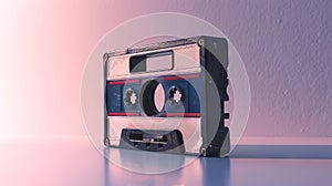 Retro styled cassette tape on a pink background. Vintage audio tape with a nostalgic feel. Concept of retro music
