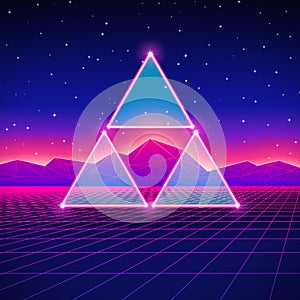 Retro styled futuristic landscape with triangles