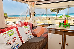 Retro styled holiday caravan at Mount Maunganui Beach
