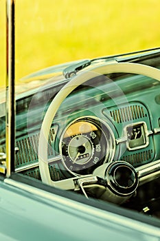 Retro styled image of the interior of a classic car