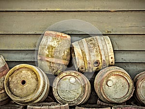 Retro styled image of old beer barrels