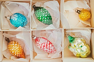 Retro styled image of old Christmas balls