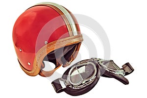 Retro styled image of an old helmet with goggles