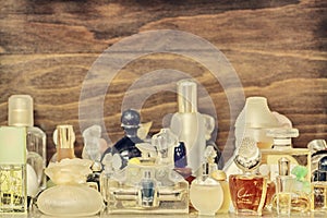 Retro styled image of old perfume bottles