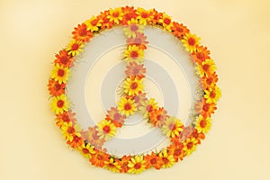 Retro styled image of a seventies flower power peace sign