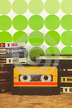 Retro styled image of vintage audio compact cassettes