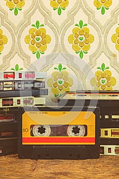 Retro styled image of vintage audio compact cassettes