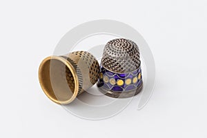 Retro styled sewing thimbles, close-up