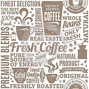 Retro styled typographic vector coffee shop seamless pattern or