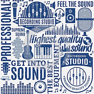Retro styled typographic vector recording studio and music label