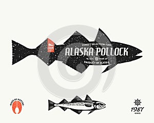 Retro styled vector alaska pollock seafood label