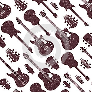 Retro styled vector guitars seamless pattern or background