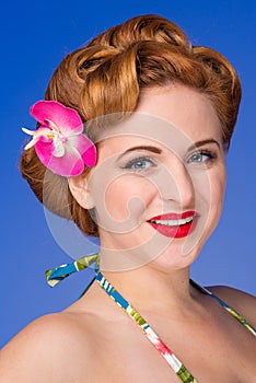 Retro styled woman with fifties hair and makeup