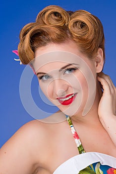 Retro styled woman with fifties hair and makeup