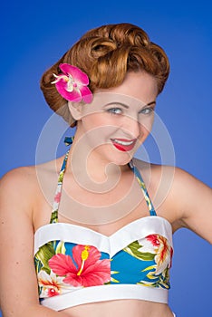Retro styled woman with fifties hair and makeup