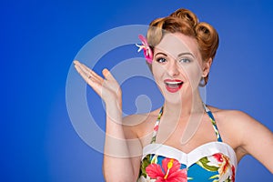 Retro styled woman with fifties hair and makeup