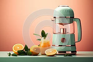 A retro stylish juicer for extracting fresh and healthy juices, promoting a nutritious lifestyle.AI generated